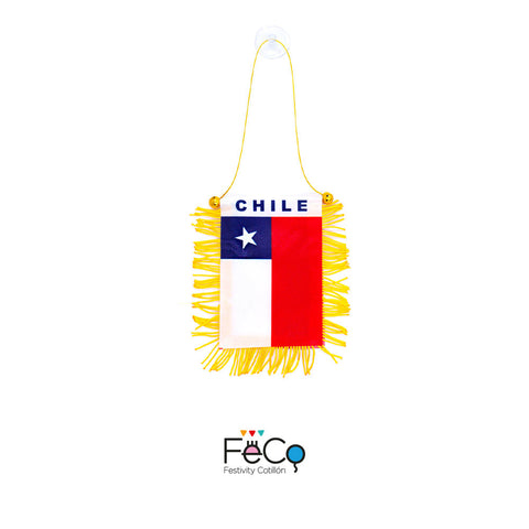 Colgante Bandera Chile Flecos Dorados 8X12 X12Uni