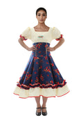 Vestido Comp Huasa Chinita Floreado Azul/Blanco