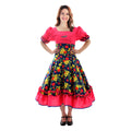 Vestido Comp Huasa Chinita Floreado Fucsia/Azul