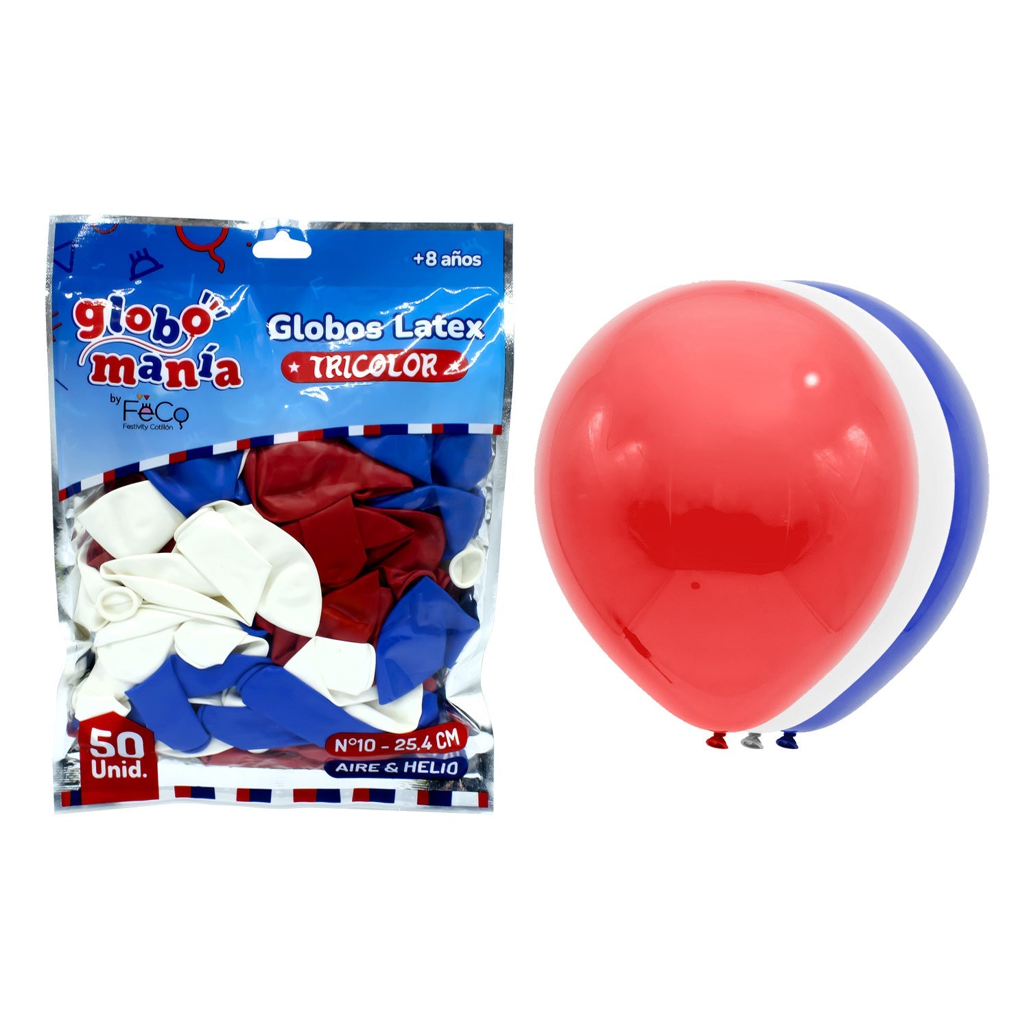 Globo 10 A Blanco/Rojo/Azul X50Uni