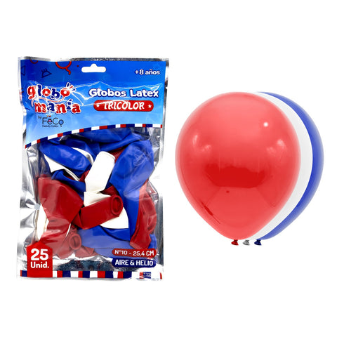 Globo 10 B Blanco/Rojo/Azul X25Uni