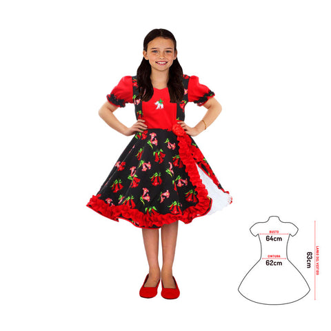 Vestido Huasa Chinita Copihue Rojo/Negro
