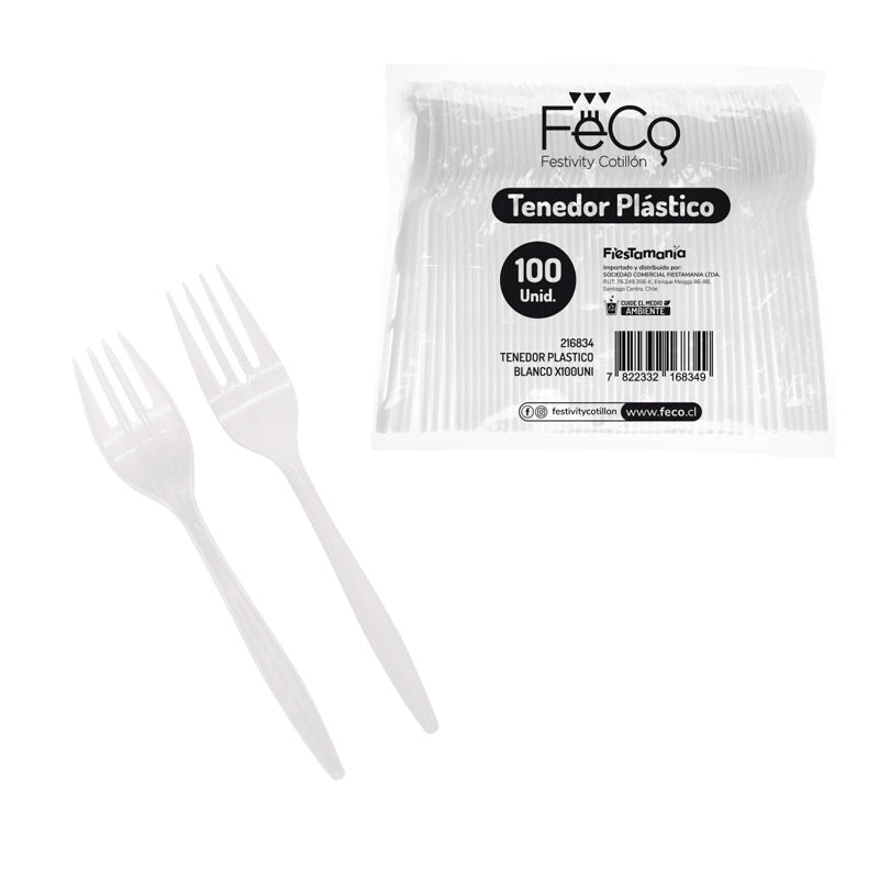 Tenedor Plastico Blanco X100Uni