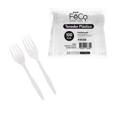 Tenedor Plastico Blanco X100Uni